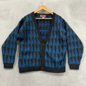 Vintage Concrete Mix Sweater Mens Large Acrylic Geometric Cardigan 90s Grandpa